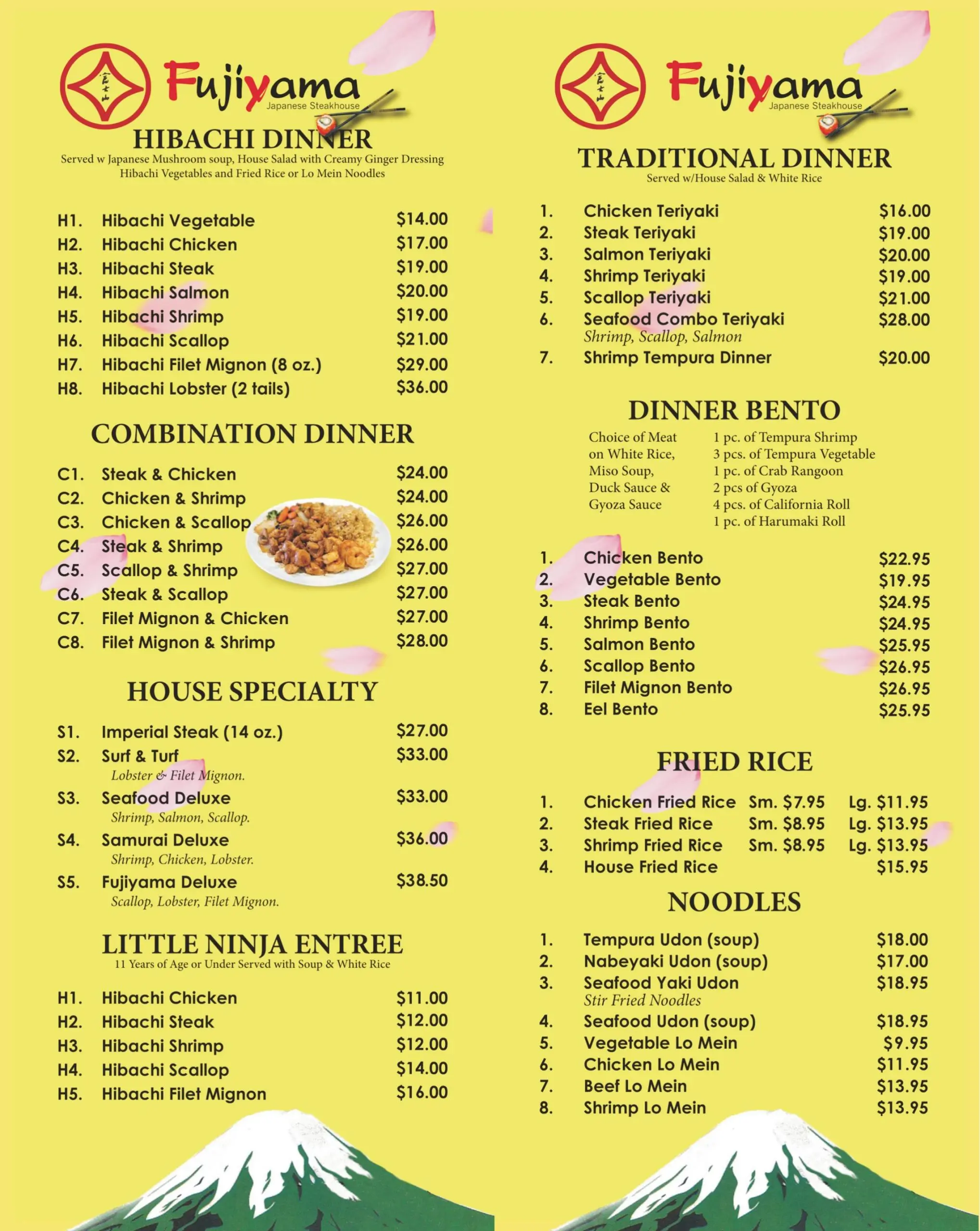 Fujiyama menu on sale